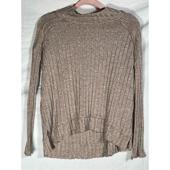 Free People Women’s Mock Neck Ribbed Pullover Sweater Taupe Size XS - Picture 1 of 7